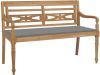VidaXL Bank Batavia met grijs kussen 120 cm massief teakhout online kopen