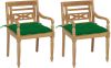 VidaXL Stoelen Batavia 2 st met groene kussens massief teakhout online kopen