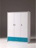 Vipack 3 deurs kledingkast Bonny turquoise 202x141x60 cm Leen Bakker online kopen