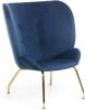 Kave Home Violet fauteuil in fluweelblauw en gouden stalen poten online kopen