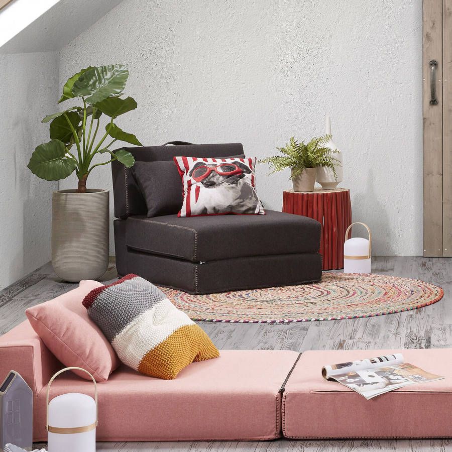 Kave Home Arty Poef Eenpersoonsbed Antraciet - Meubelmooi.nl