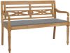 VidaXL Bank Batavia met grijs kussen 120 cm massief teakhout online kopen