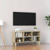 VidaXL Tv meubel met houten poten 103, 5x30x50 cm wit sonoma eikenkleur online kopen