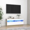 VidaXL Tv meubel Met Led verlichting 100x35x40 Cm Wit En Sonoma Eiken online kopen