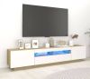 VidaXL Tv meubel Met Led verlichting 200x35x40 Cm Wit En Sonoma Eiken online kopen