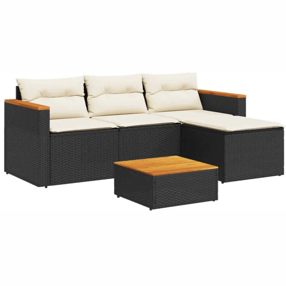 vidaXL 5-delige Loungeset met kussens poly rattan acacia zwart