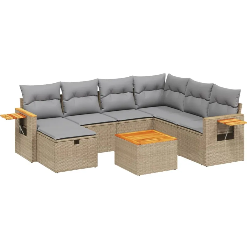 vidaXL 8-delige Loungeset met kussens poly rattan gemengd beige, foto 3