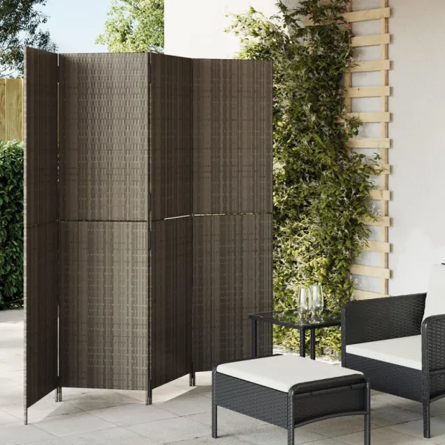 vidaXL Kamerscherm 4 panelen poly rattan grijs, foto 2