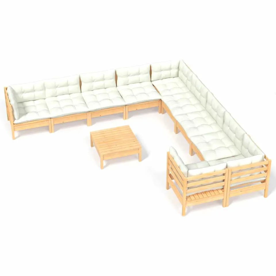 vidaXL 11-delige Loungeset met crèmekleurige kussens grenenhout, foto 4