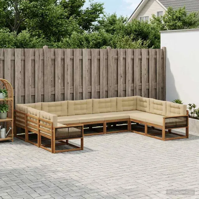 vidaXL Buiten bankenset 9 st 9-zits Natuurlijk en Beige