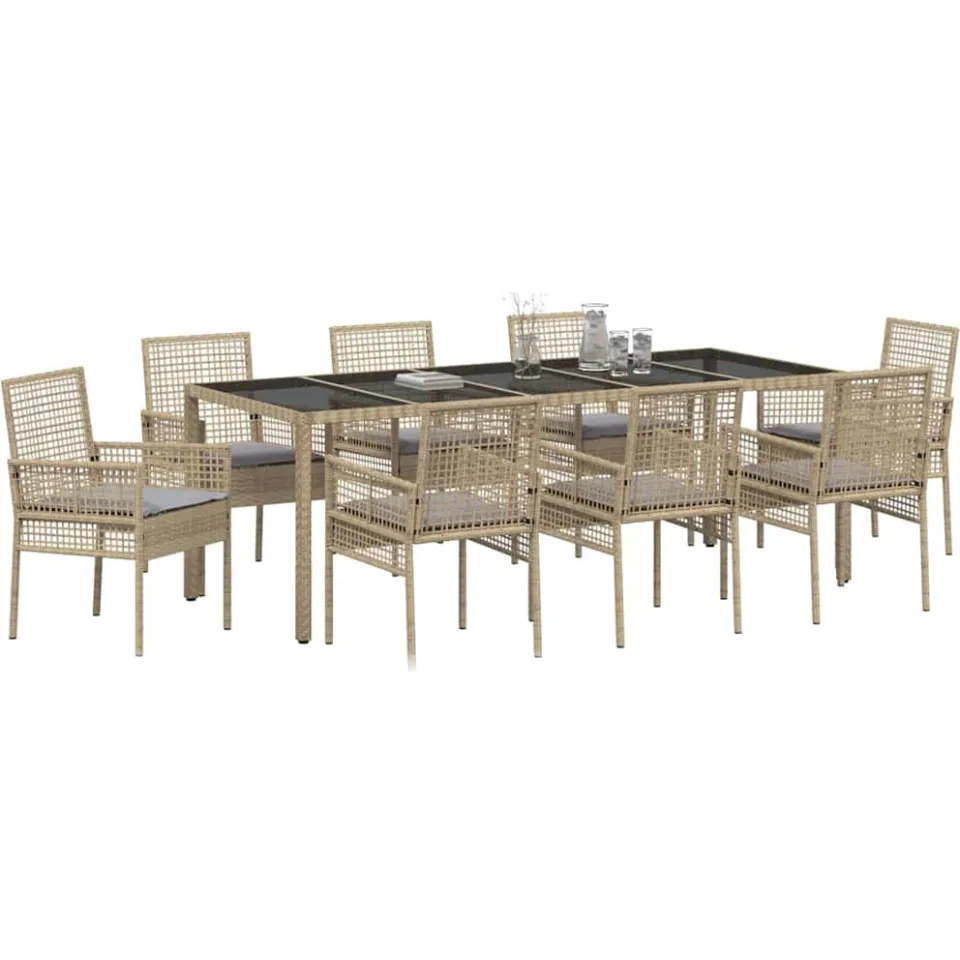 vidaXL Tuin eettafelset 9 st Beige poly rattan