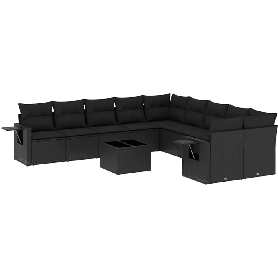 vidaXL 11-delige Loungeset met kussens poly rattan zwart, foto 3