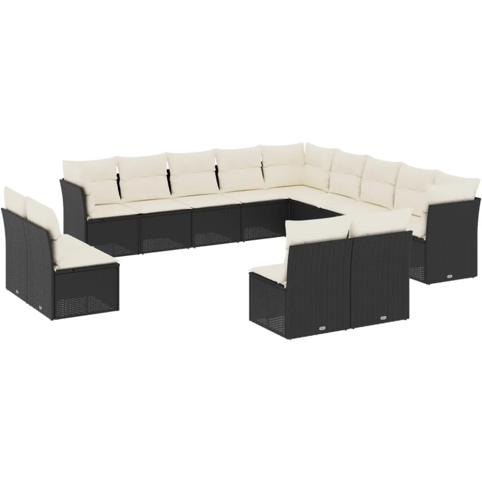 vidaXL 13-delige Loungeset met kussens poly rattan zwart, foto 3