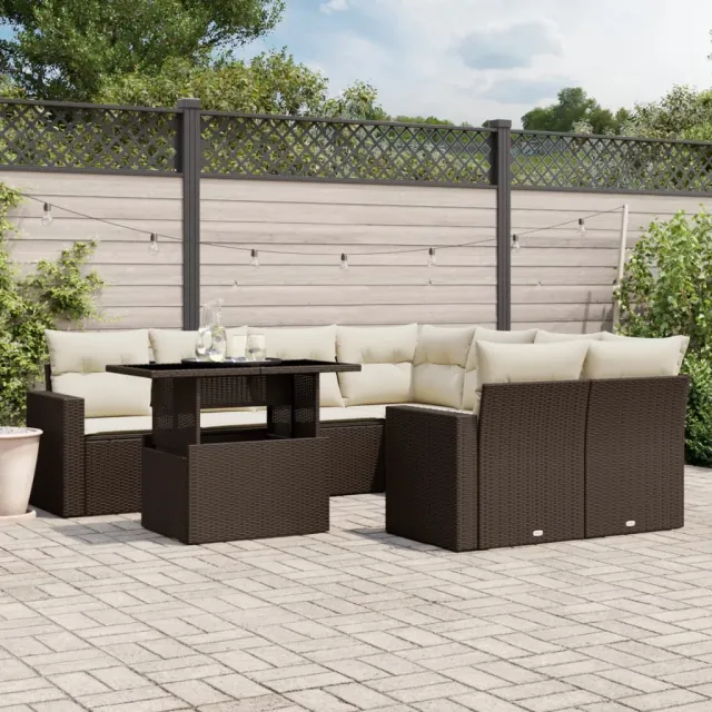 vidaXL 9-delige Loungeset met kussens poly rattan bruin, foto 2