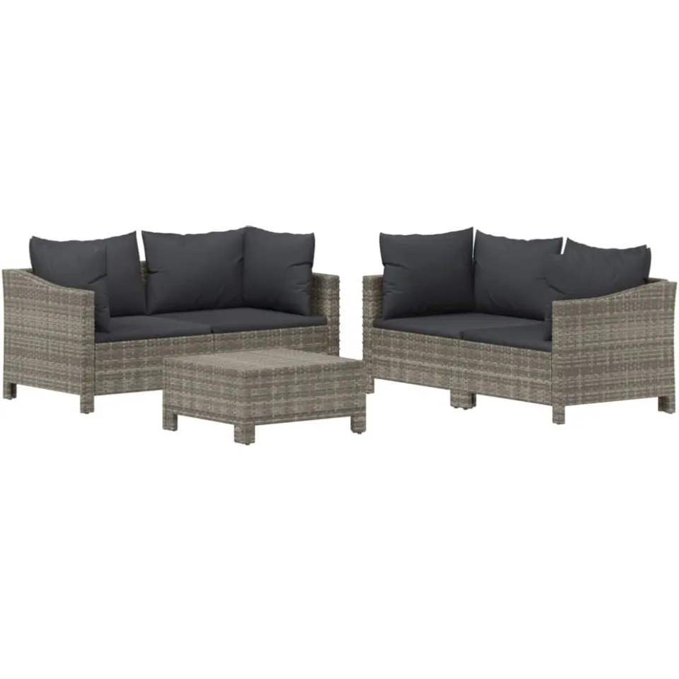 vidaXL 5-delige Loungeset met kussens poly rattan grijs