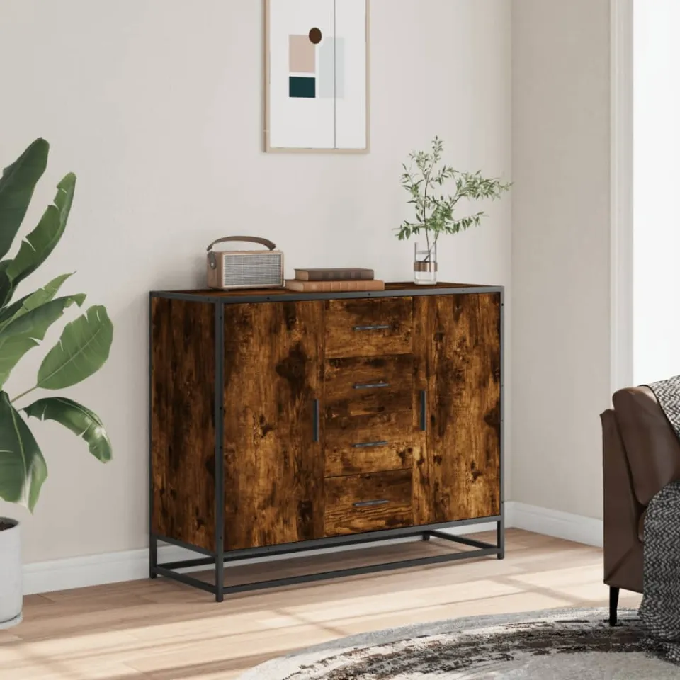 vidaXL Dressoir 92x35x76 cm bewerkt hout gerookt eikenkleurig, foto 2