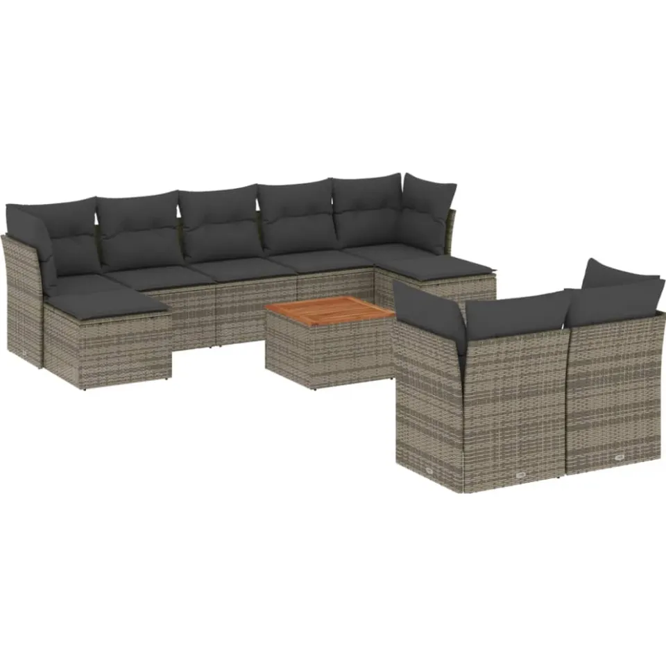 vidaXL 10-delige Loungeset met kussens poly rattan grijs, foto 4