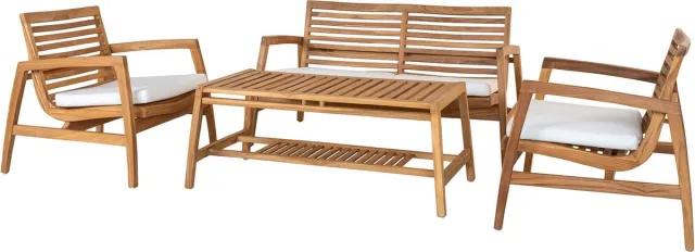 House Nordic Tuin Set - Naturel/Wit- Teakhout- Zithoogte 41cm - House Nordic