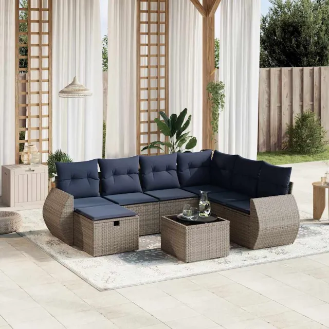 vidaXL 8-delige tuinbankset met kussens, grijs polyrotan, foto 2