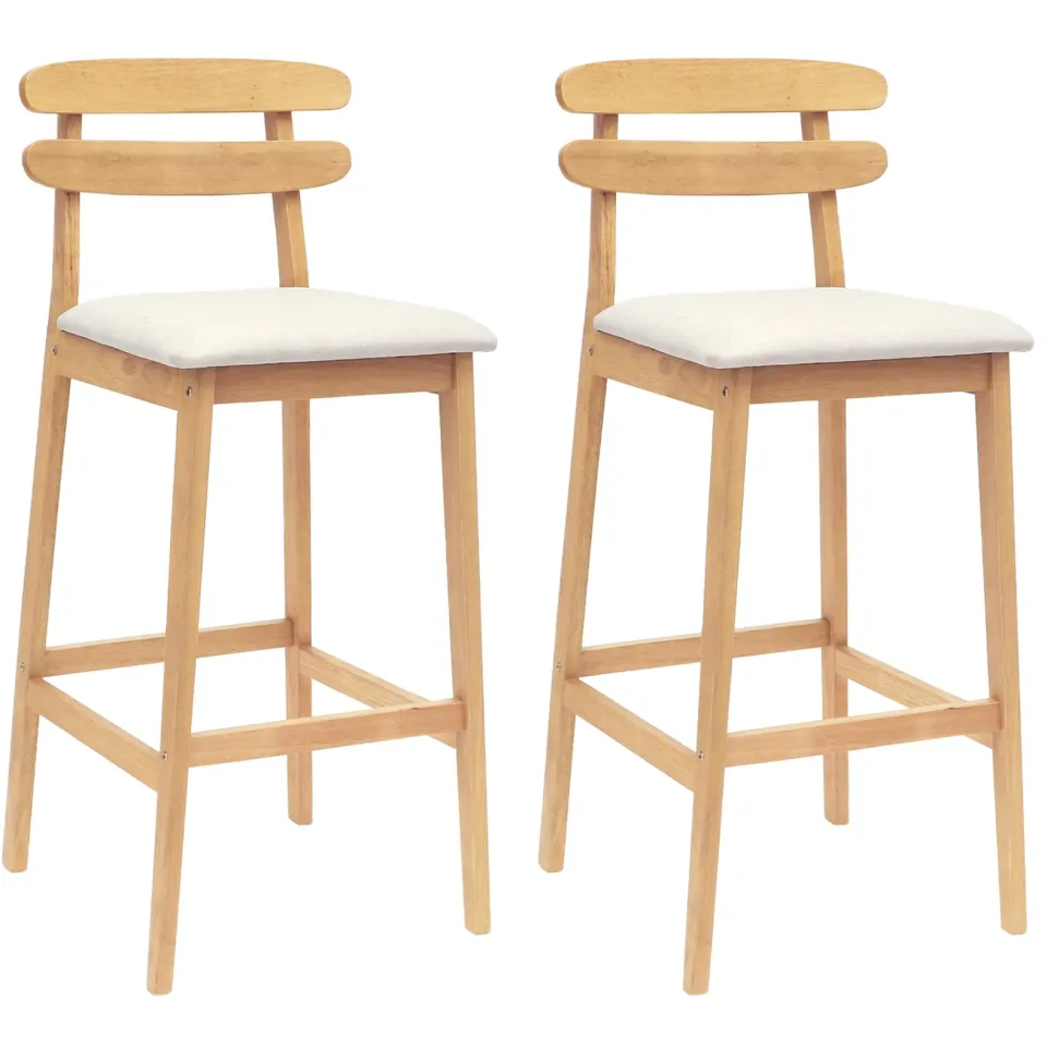 vidaXL Barkruk 2 st Natuurlijk en Beige Massief Rubberhout en Stof Bruin