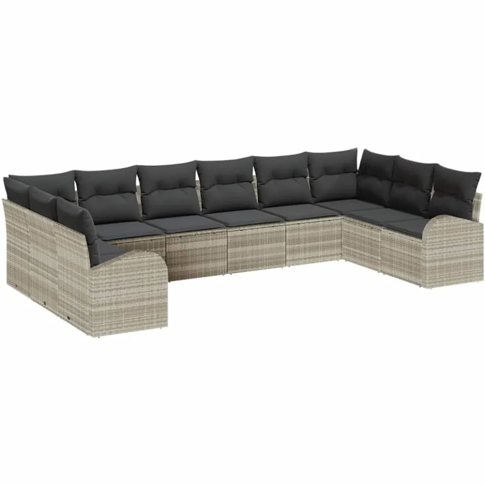 vidaXL Bankstel 10 st Lichtgrijs [Synthetisch]: Polyrattan