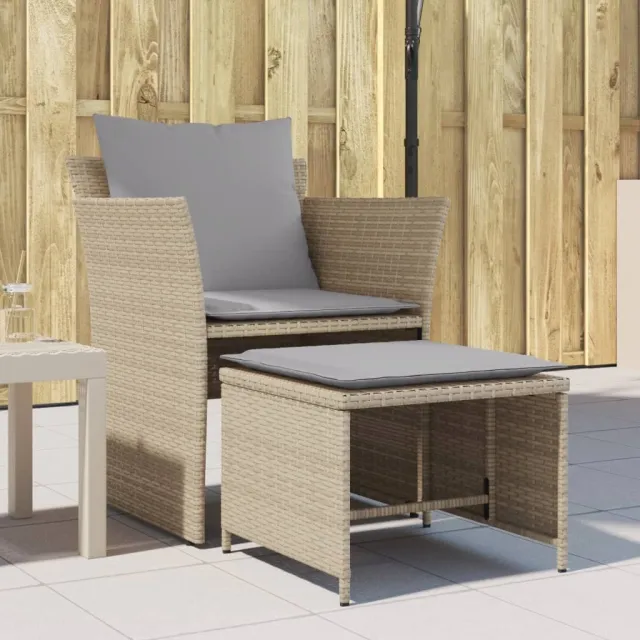 vidaXL Tuinstoel met voetenbank poly rattan beige, foto 2