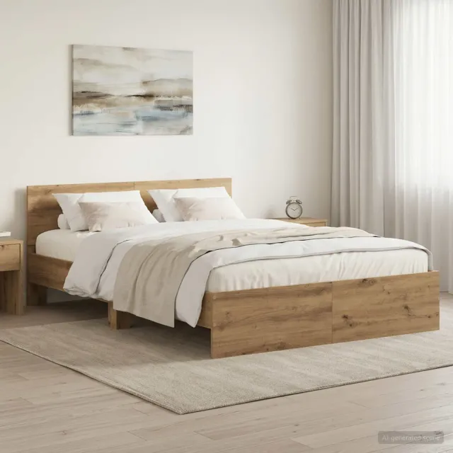 vidaXL Bedframe met Hoofdeinde Artisanaal eiken 120 x 200 cm Bruin