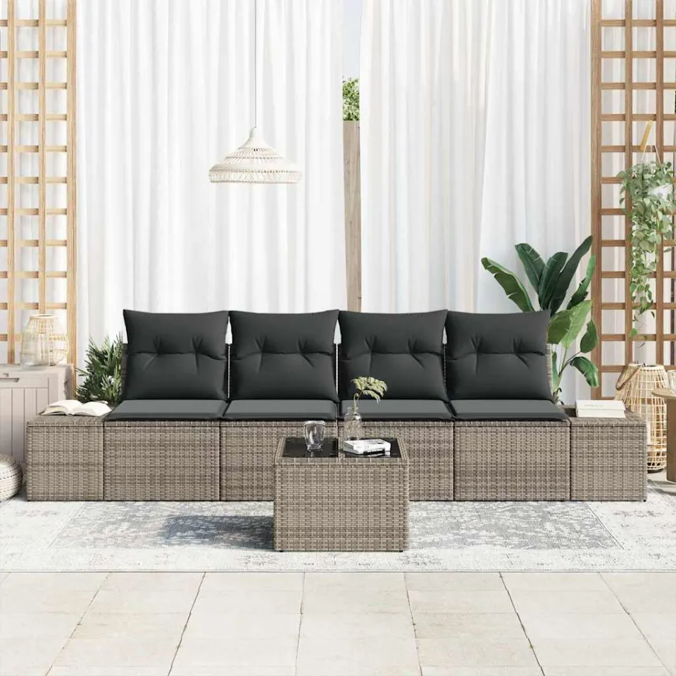vidaXL Tuin Sofa Set 5 st Grijs poly rattan, foto 3