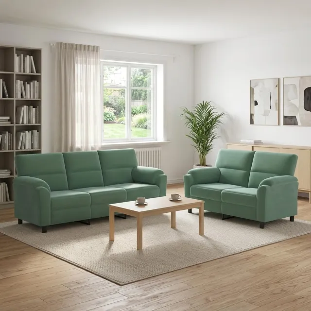 vidaXL Bankstel 2 st 5-zits Zeegroen 214 x 85 x 93 cm fluweel