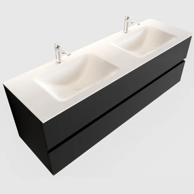 Boss & Wessing Badkamermeubel Solid Surface BWS Oslo 150x45 cm Mat Zwart Urban Dubbel (2 kraangaten)