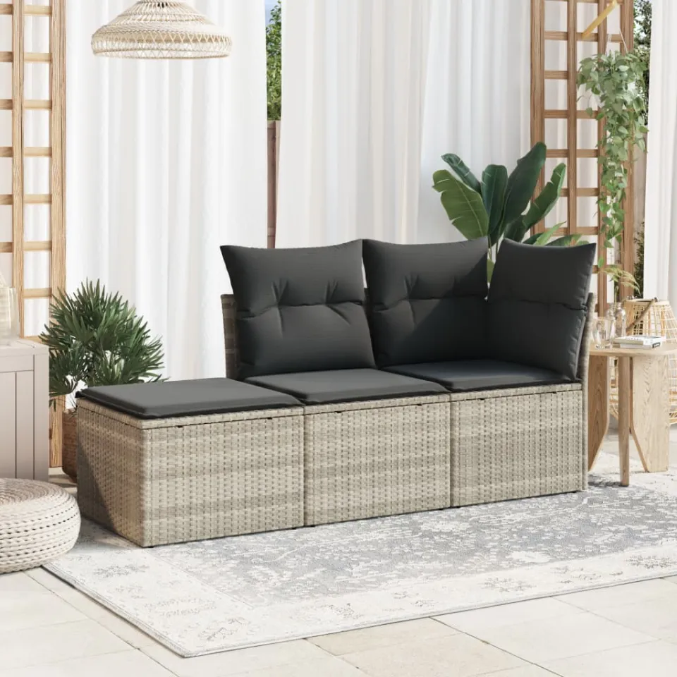 vidaXL Tuinkruk met kussen 55x55x37 cm poly rattan lichtgrijs grijs, foto 2