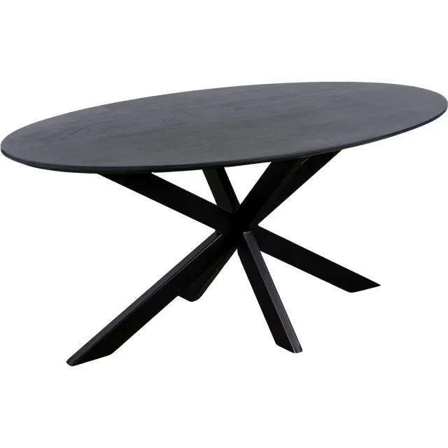QUVIO Eettafel Sofia– Ovaal – 180x90 cm – Stalen kruispoot – FSC®-gecertificeerd mangohout – Zwart