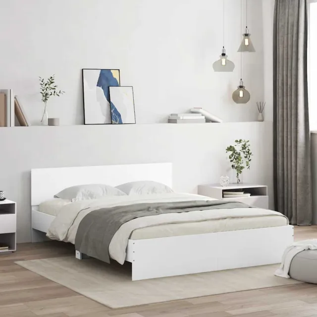 vidaXL Bedframe met hoofdeinde en LED wit 150x200 cm