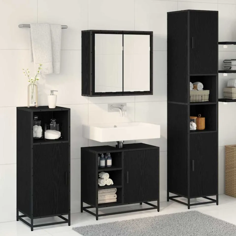 vidaXL Badkamermeubelset 3 st Zwart Eiken 65 x 33 x 60 cm Bewerkt hout, foto 3