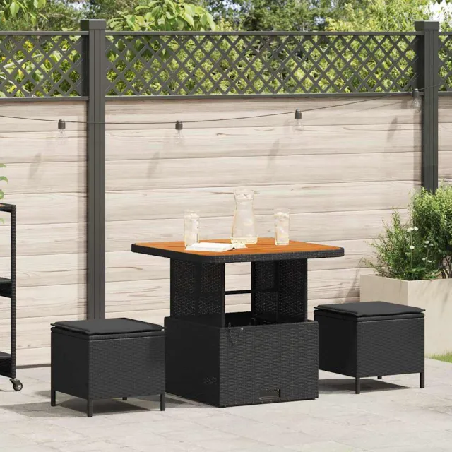 vidaXL Tuin eettafelset 3 st Zwart poly rattan, foto 2