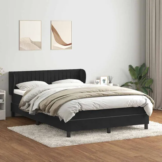 vidaXL Boxspring met matras fluweel zwart 160x210 cm