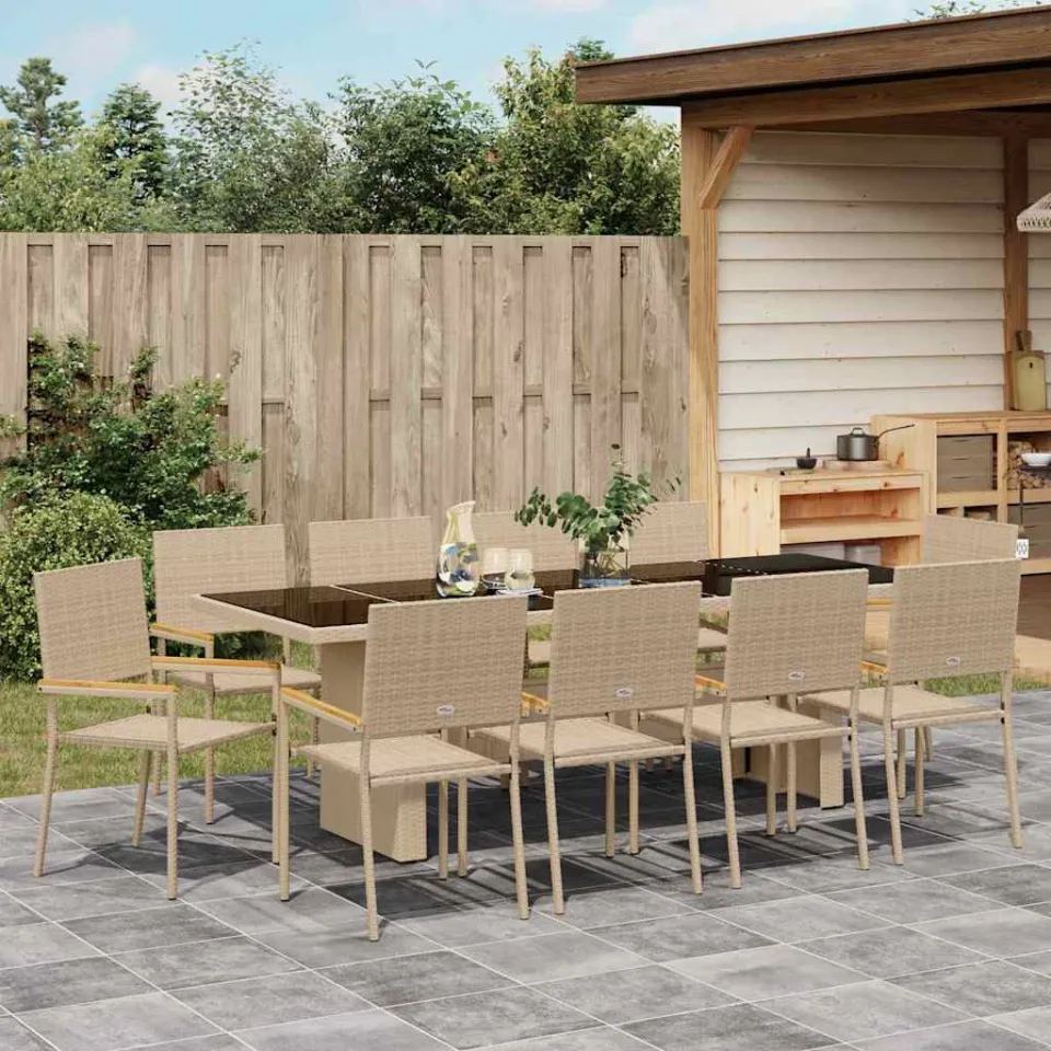 vidaXL Tuin eettafelset 11 st Beige poly rattan, foto 3