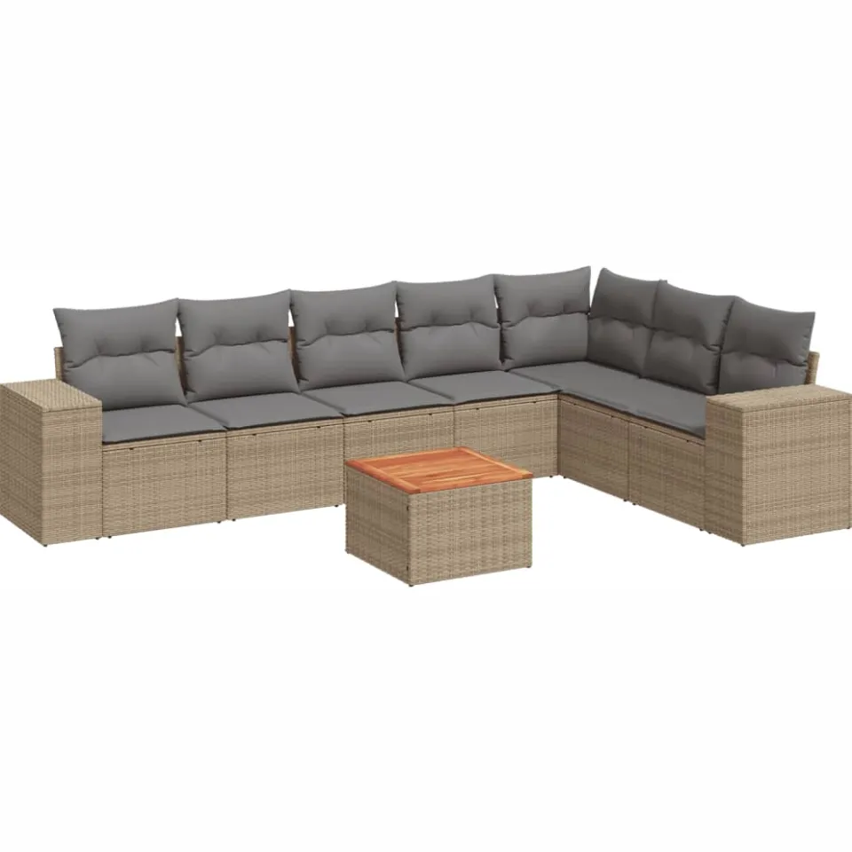 vidaXL 8-delige Loungeset met kussens poly rattan beige, foto 3