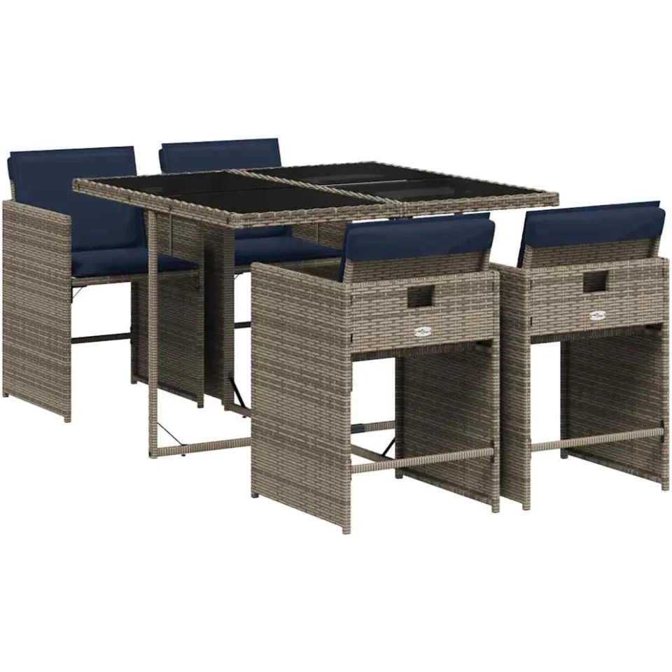 vidaXL 5-delige tuinset met kussens, grijs polyrotan, foto 3
