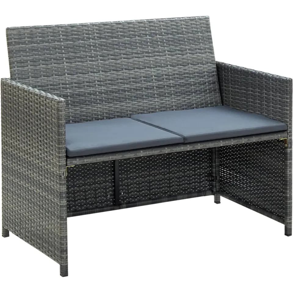 vidaXL 4-delige Loungeset met kussens poly rattan grijs, foto 2