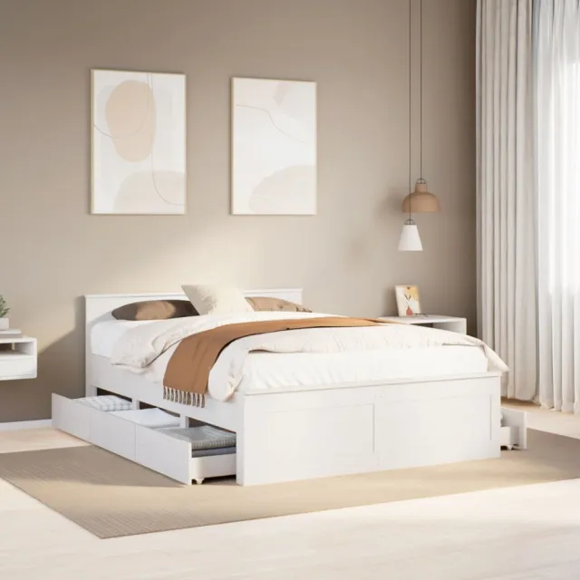vidaXL Bedframe zonder matras met hoofdbord grenenhout wit 150x200 cm