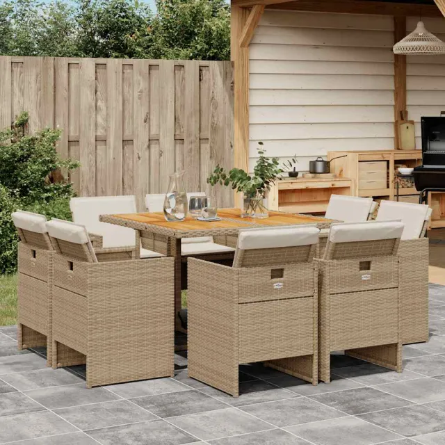 vidaXL 9-delige Tuinset met kussens poly rattan beige, foto 2