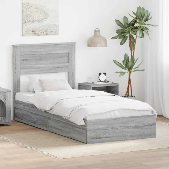 vidaXL Opslag bed met lade Grijs Sonoma 90 x 200 cm Bewerkt hout
