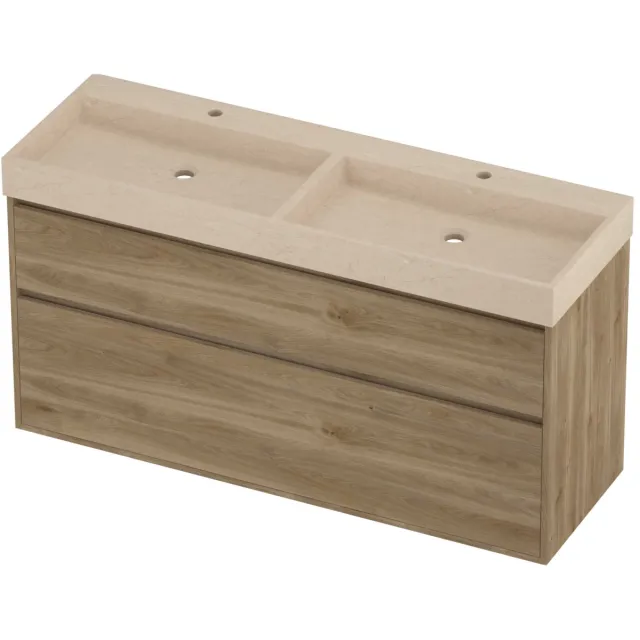Proline Evoli Badmeubelset Hardsteen Loft 2 Gaten 140x46x75 cm Sand Stone Cider Oak Eiken