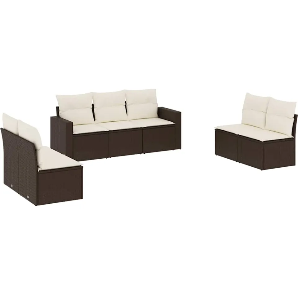 vidaXL 7-delige Loungeset met kussens poly rattan bruin, foto 3