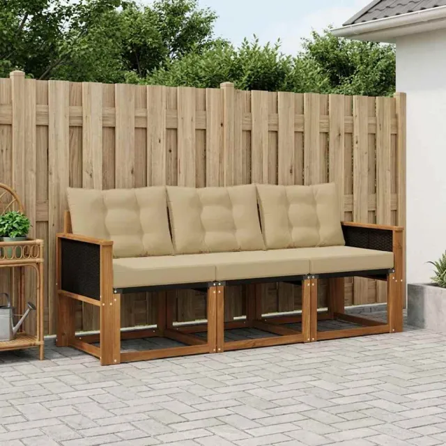 vidaXL Buiten bankenset 3 st 3-zits Natuurlijk en Beige