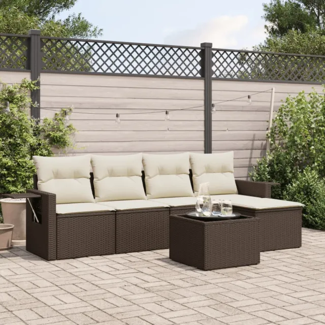 vidaXL 6-delige Loungeset met kussens poly rattan bruin, foto 2