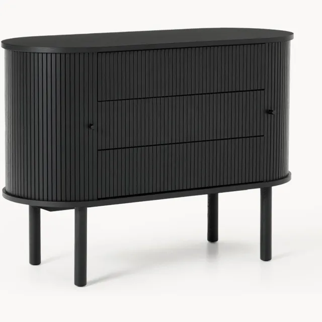 Westwing Collection Ladekast Calary met gefluteerde voorkant Zwart
