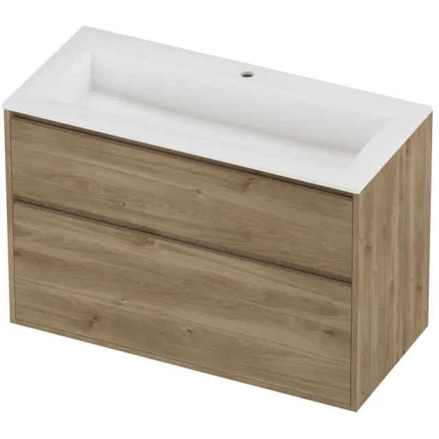 Proline Aristo Badmeubelset Polystone Elegant 1 Gat 100x46x67 cm Mat White Cider Oak Eiken