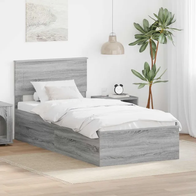 vidaXL Bedframe met hoofdeinde Grijs Sonoma 75 x 190 cm Bewerkt hout